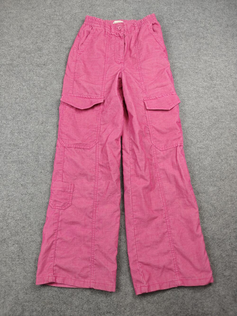 Topshop Pants Womens 4 Pink Corduroy Wide-Leg Cargo Pockets Elastic Waist